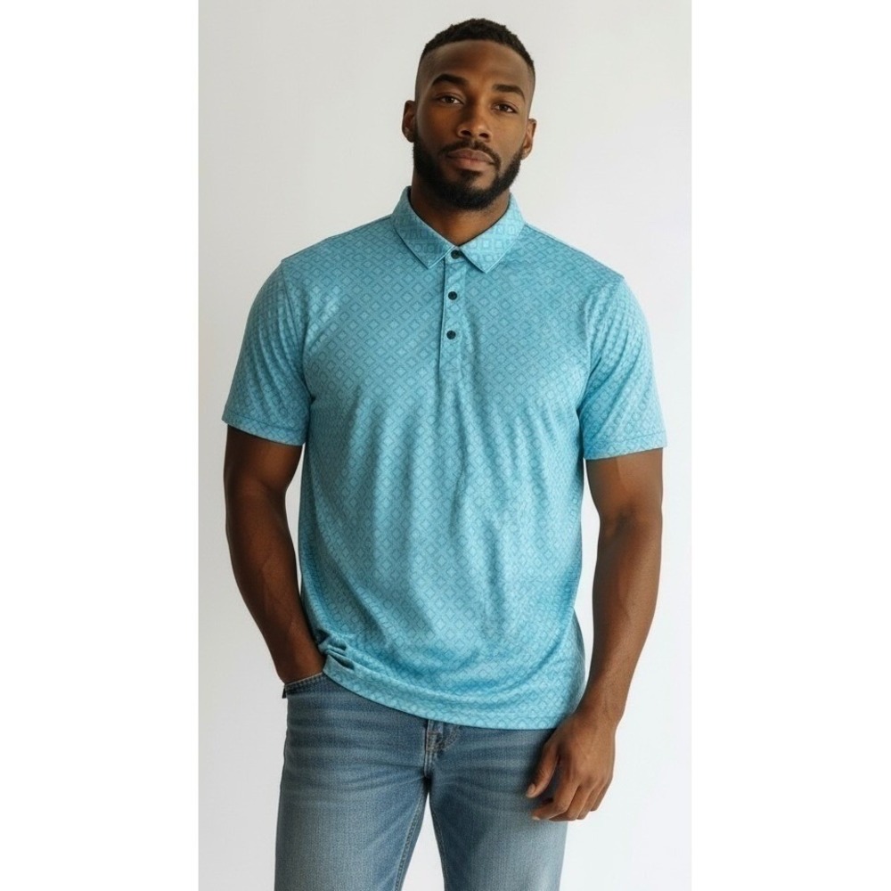 7 Diamonds Nassau Sea Foam Performance Polo Shirt Mens XXL Diamond Print